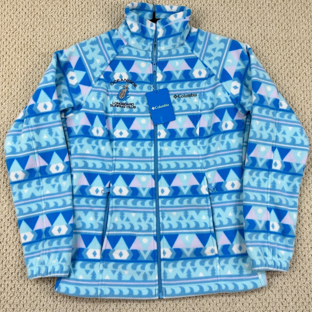 Columbia Sportswear Jacket Womens S Blue Sawyer Rapids Print Full Zip Fleece NEW